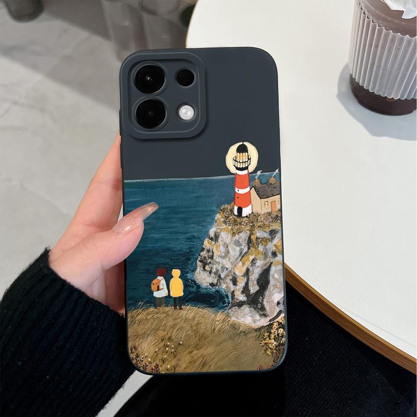 For Oppo Realme 7 10 8 9 5 6 Pro Plus A5 A5X K12 Case Beautiful High Mountain Pattern Liquid Silicone Top Quality Anti Fingerprint Shell For Oppo Capa
