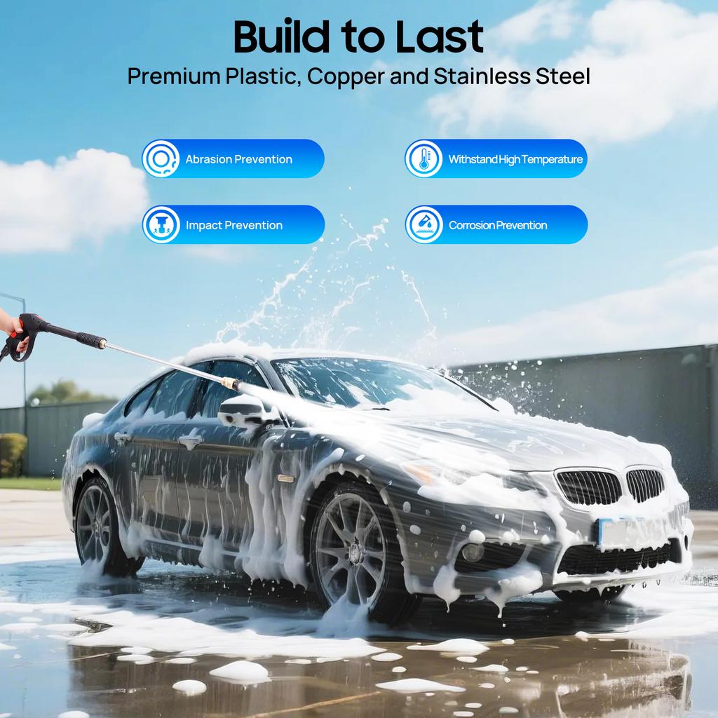 3000PSI Pressure Washer Gun with 5 Nozzles 26.25FT Hose High Power Cleaner for Car House Patio Driveway