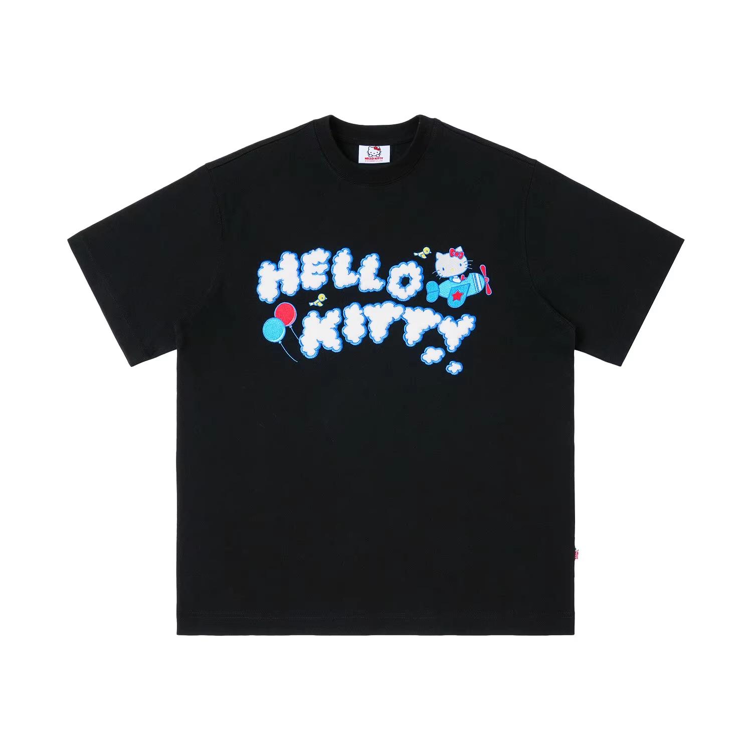 2026 Cute Hello Kitty Print T-Shirt, Ulzzang Oversized Tee Decorated with Kitty, Airplane and Balloon Prints, Perfect for Daily T-Shirt 4XL
