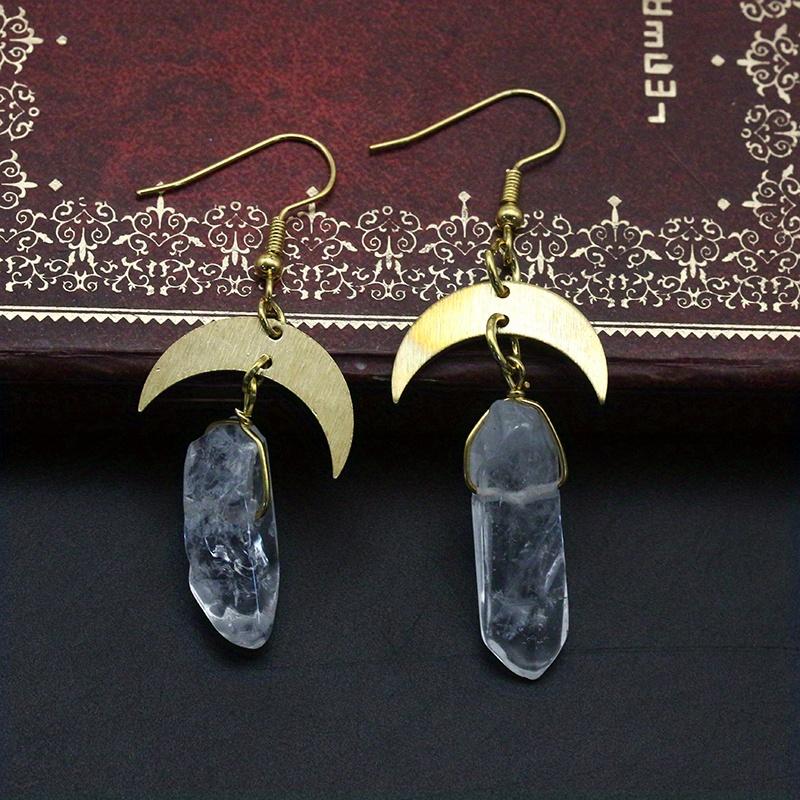 Golden Moon With White Irregular Artificial Crystal Decor Dangle Earrings Elegant Bohemian Style Alloy Jewelry Female Gift
