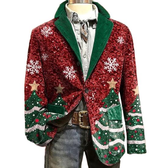 

Пиджак Костюм Вельветовая Зимняя Куртка Приталенный Однобортный Пиджак Лацкан Длинный Рукав 3D Принт на Рождественскую Тематику Верхняя Одежда M