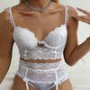 Women Sexy Lace Underwear V-neck Chest Pad Bra Thong Bow Garter Lingerie Set