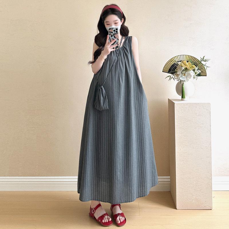 Real Shot: New Pure Cotton Striped Maternity Tank Dress, Korean Style, Loose Fit, Plus Size L