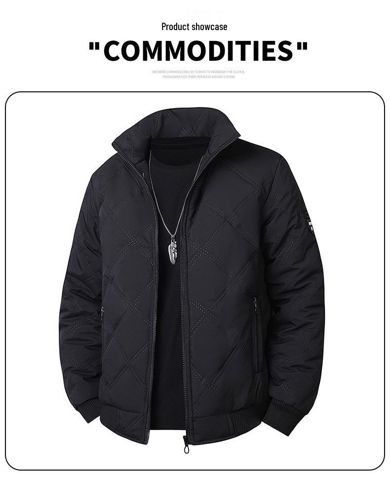 Men's 2025 Cross-border Diamond Plaid Stand Collar Jacket - Autumn/Winter Warm, Velvet-Lined Cotton Coat