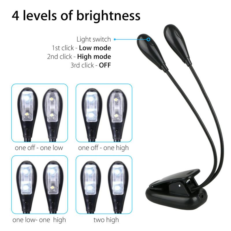 Clip-on Led Light 2pcs Arms Multipurpose Adjustable Dimmable Rechargeable Super Bright Reading Lamp