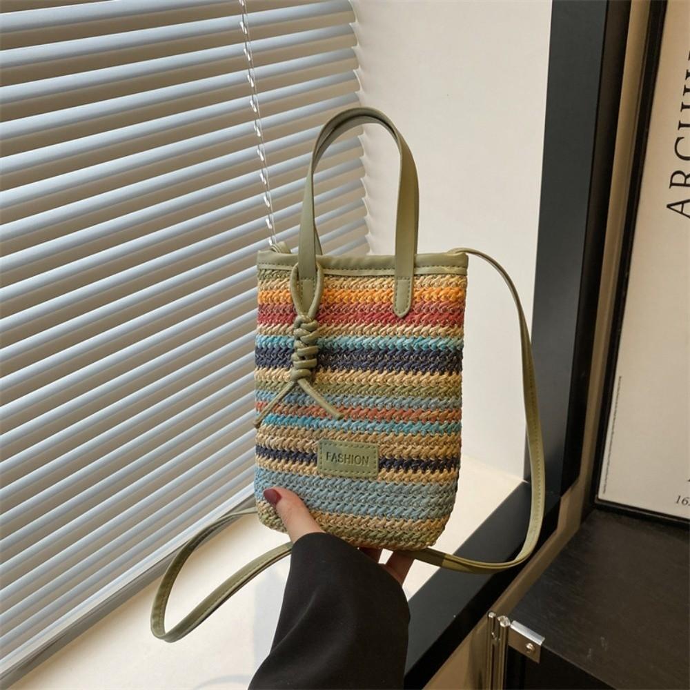 

Fashion Contrasting Color Straw Messenger Bag All-match Light Weight Straw Crossbody Bag High Capacity Weave Beach Bag Daily Use зелёный
