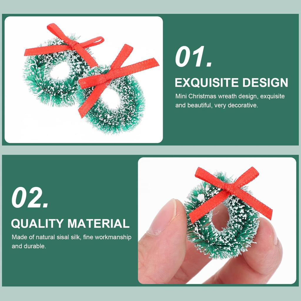 24Pcs Mini Christmas Wreaths 1 Inch Xmas Tree Wreaths Artificial Miniature Frost Sisal Christmas Tree Wreaths for Dollhouse Embellishments for