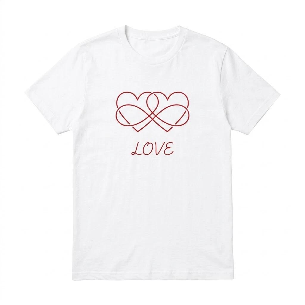 Couple Love T-Shirt - Double Heart Infinity Symbol Black Tee for Valentines XL