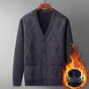 Men's V-Neck Knit Cardigan Sweater: Autumn-Winter Plus Velvet, Thickened, Loose Fit for Middle-aged & Elderly