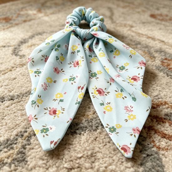 Women Hair Tie Floral Print Long Ribbon Chiffon Fabric Hair Rope Bun Half-Tied Hairstyles Ponytail Holder Hair Accessory