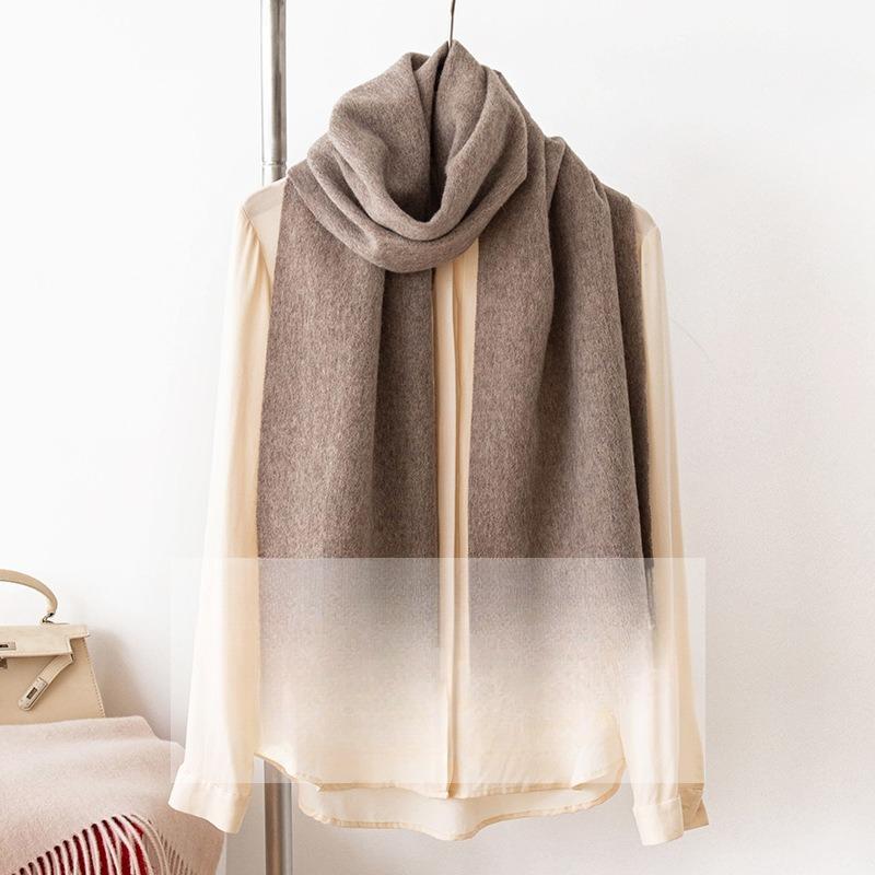 Wool Scarf Women's Autumn and Winter New Mocha Gray Solid Color Wool Men's Versatile High Quality Warm Scarf