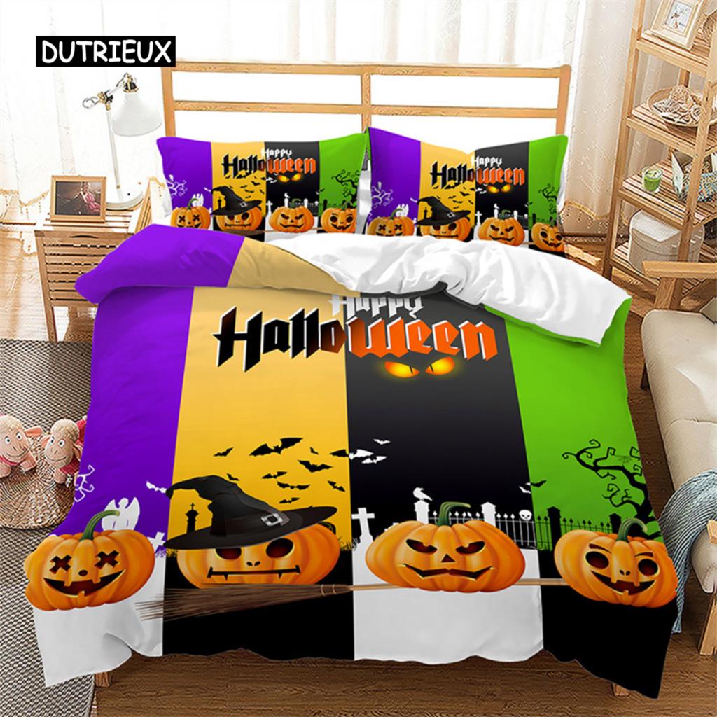Halloweenský povlak na přikrývku Queen Kreslená dýně Obal na přikrývku Mikrovlákno Hororové téma Gotická strašidelná ložní souprava Pro chlapce Teenagery
