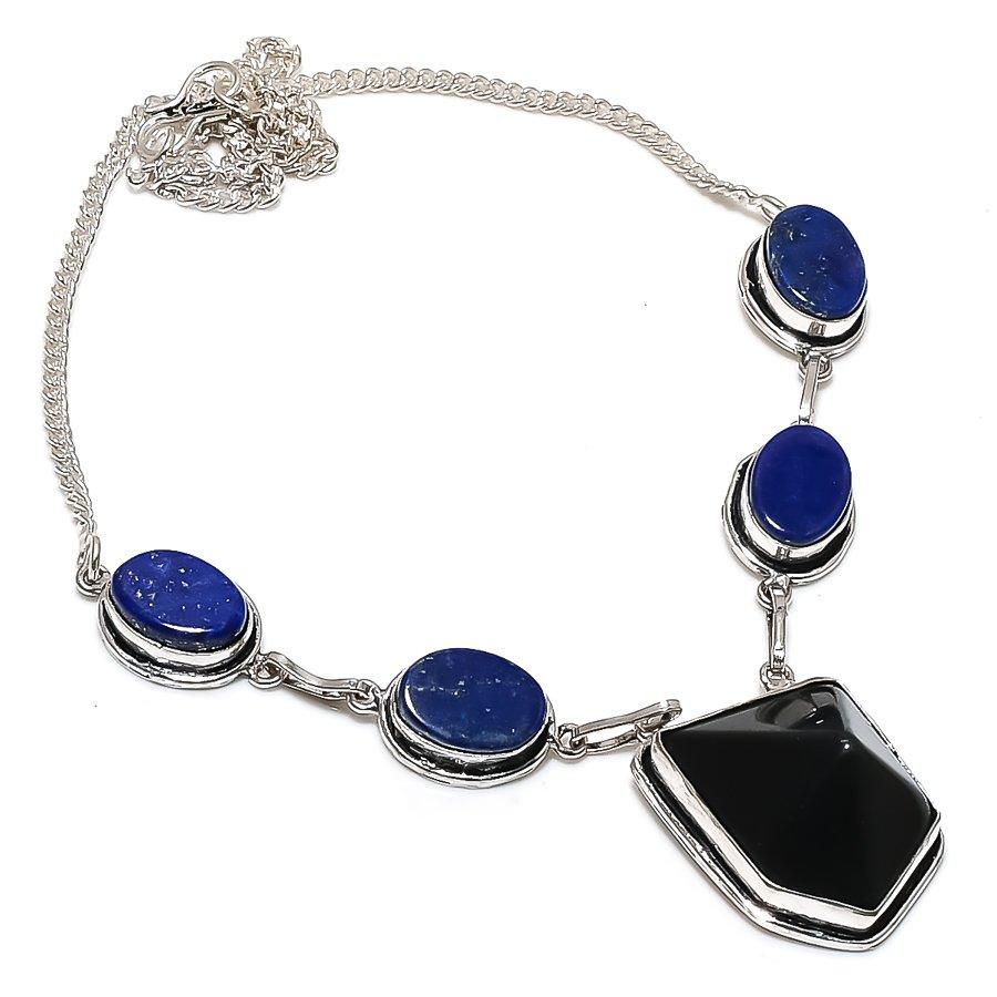 

Natural Black Spinel, Lapis 925 Sterling Silver Jewelry Necklace 18 t9y50