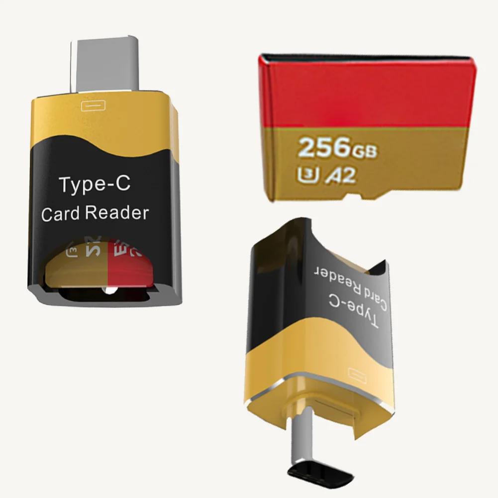 Type-C Card Reader Aluminum Alloy Mini Phone TF Card Reader Hidden Card Slot Plug and Play Flash Drive for Huawei iPad Macbook