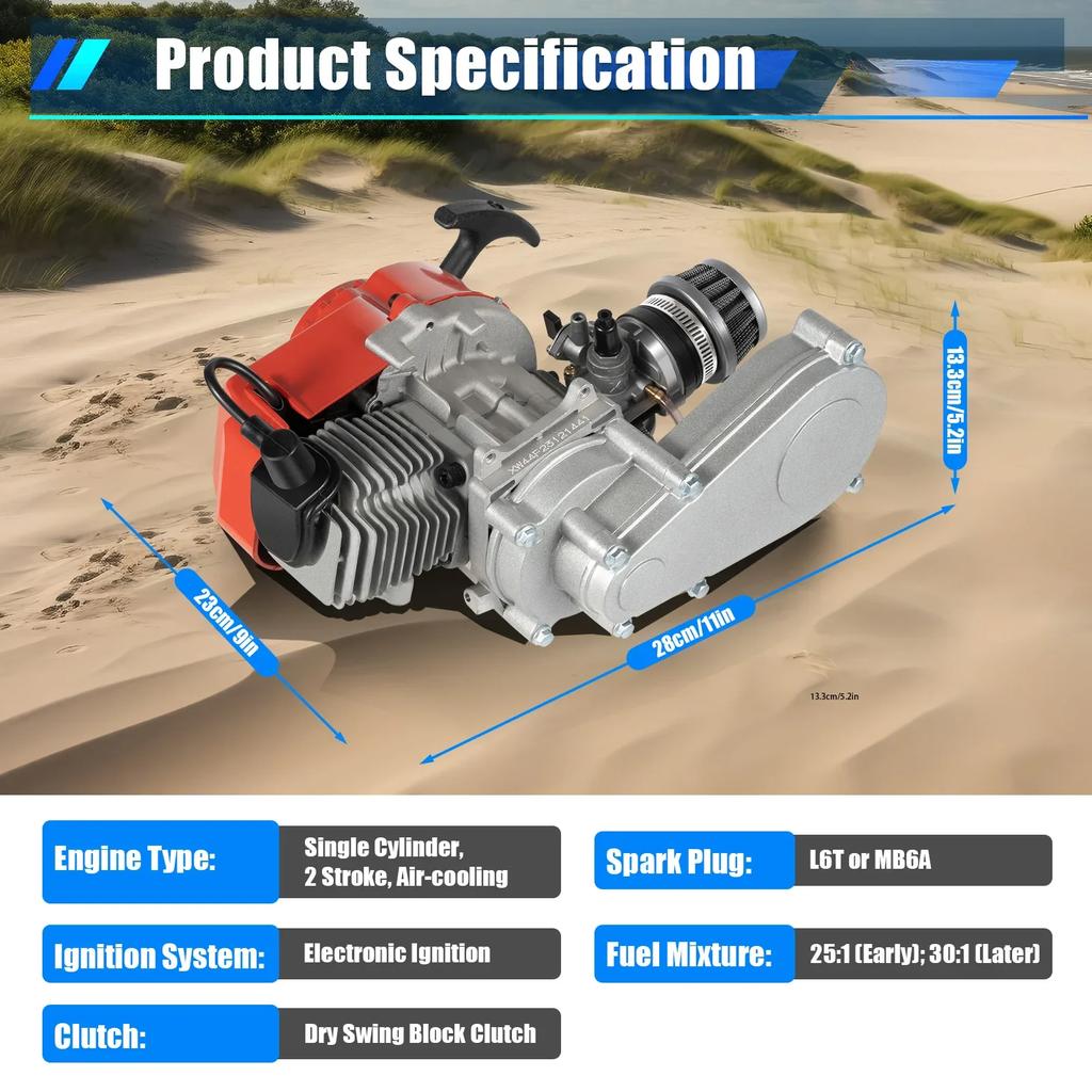 49CC 50CC 2 Stroke Powerful Single Cylinder Engine Motor Pull Rope Start Electronic Ignition for Pocket Bike Mini Dirt Bike ATV