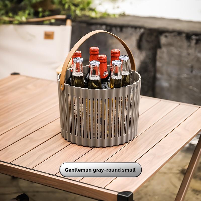 

Корзина в стиле инс, легкая роскошь, для кемпинга на открытом воздухе, пикника, хранения фруктов и организации перекусов Round серый