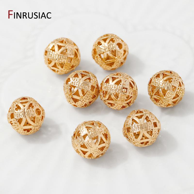 8/10mm 14K Gold Plated Brass Round Hollow Spacer Beads For Bracelet Necklace Making,Separator For Beads,Jewelry Making Material