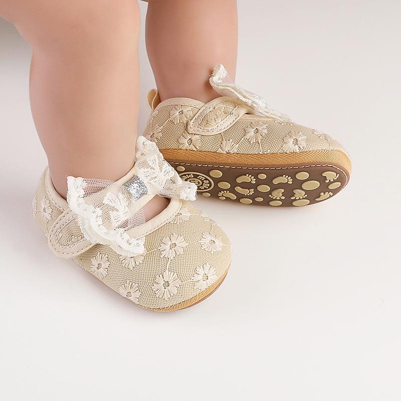 Solid Color Lace Baby Princess Shoes for 0-12 Months - Spring & Autumn Walking Shoes