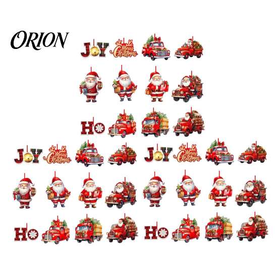 Festive Home Accents 12/24/36Pcs Christmas Wooden Ornaments, Santa Claus Red Truck Hanging Decorations with Rope, Reusable Seasonal Decor Xmas