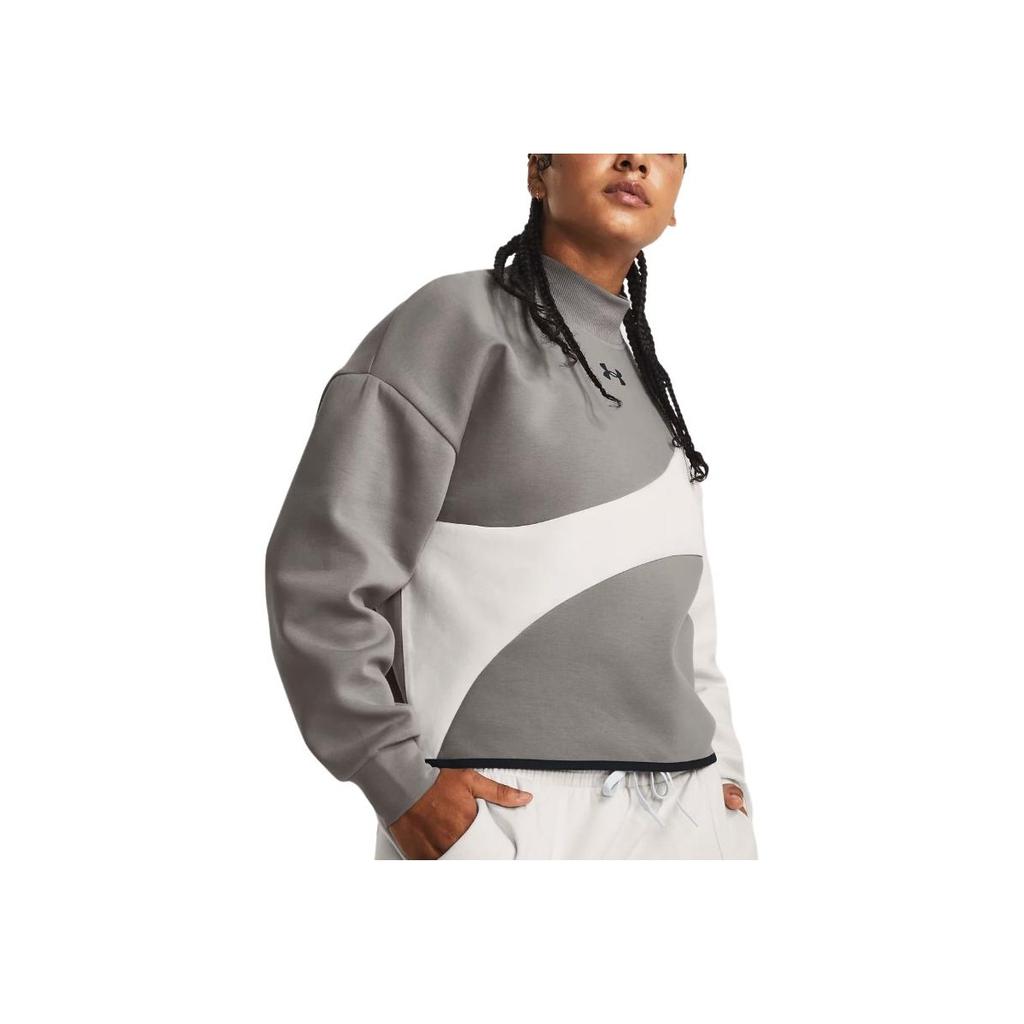 Under Armour Unstoppable Color Block Casual Sports Cropped Sweatshirt Women Sweatshirt Light-Gray 1379845-294