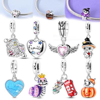 100% Copper Heart Family Charms Beads Pumpkin Pave Zircon Pendant Fit Original Bangle Bracelet Jewelry Gifts Making