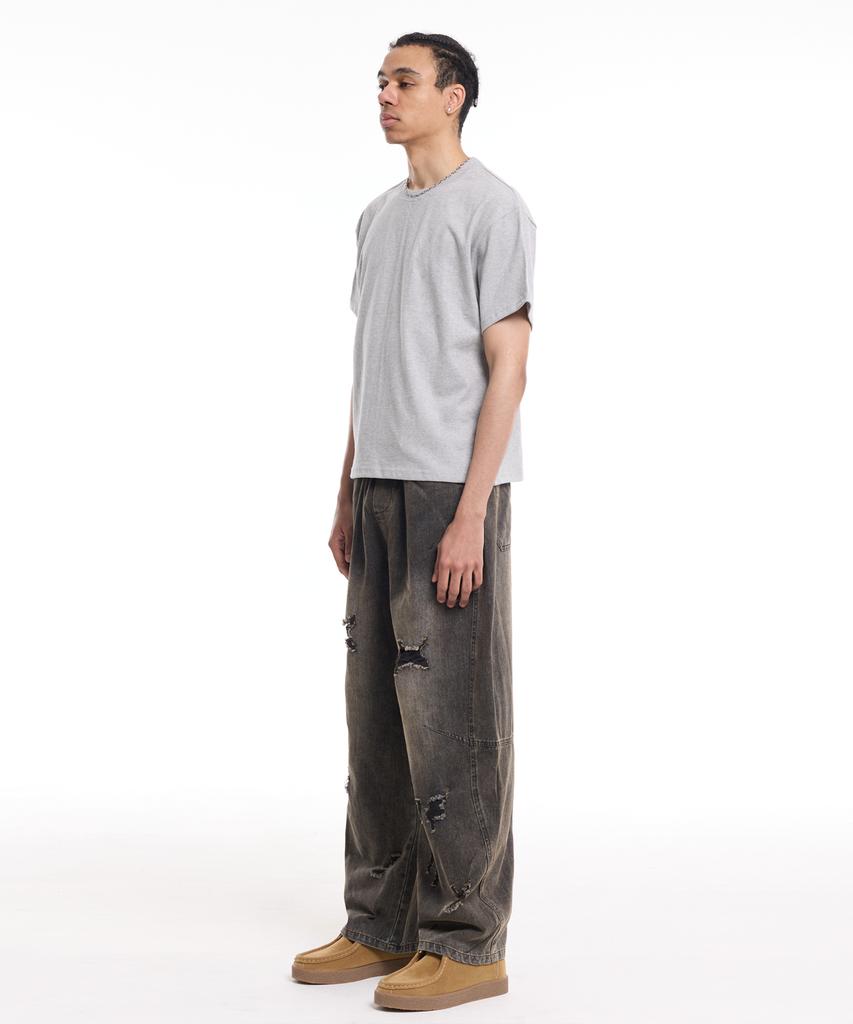 CREAM SODA LAB Tricou Standard Fit Cropped cu Mânecă Scurtă pentru Bărbați Gri