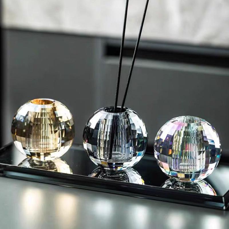 Glass Crystal Aroma Diffuser Bottle Geometric Circular Crystal Ball Toothbrush Holder Aromatherapy Base Home Decoration