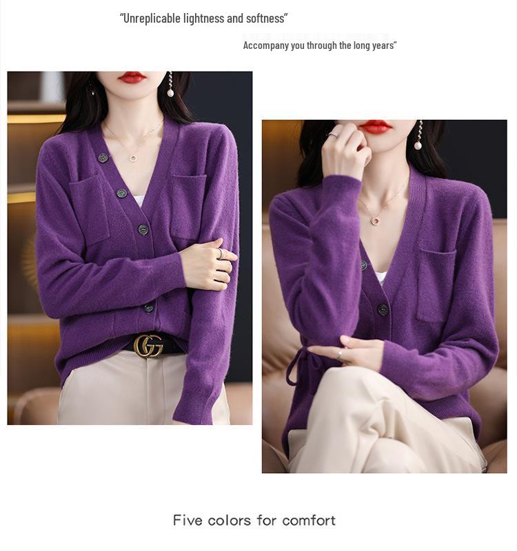 Kaschmir-Strickjacke im koreanischen Stil mit V-Ausschnitt - Lässige Strickware für Frühling & Herbst