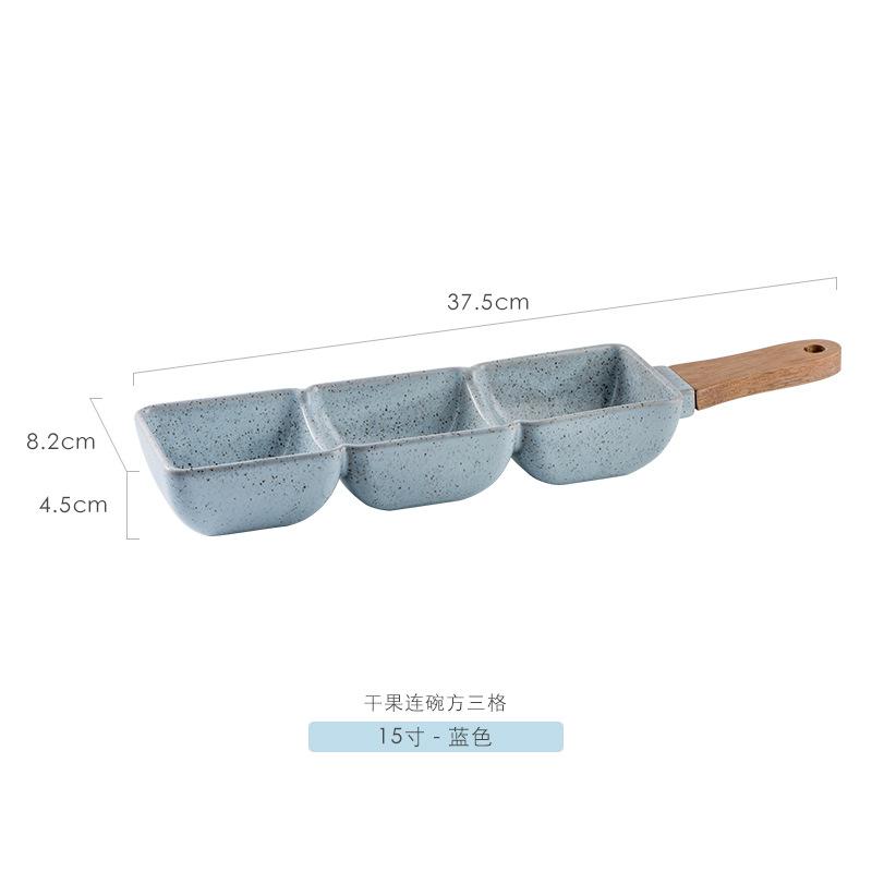 Nordic Creative Hotel Bowls and Chopsticks Commercial Stoneware Dried Fruit Plate Household Bamboo Handle Separate Snack Plate