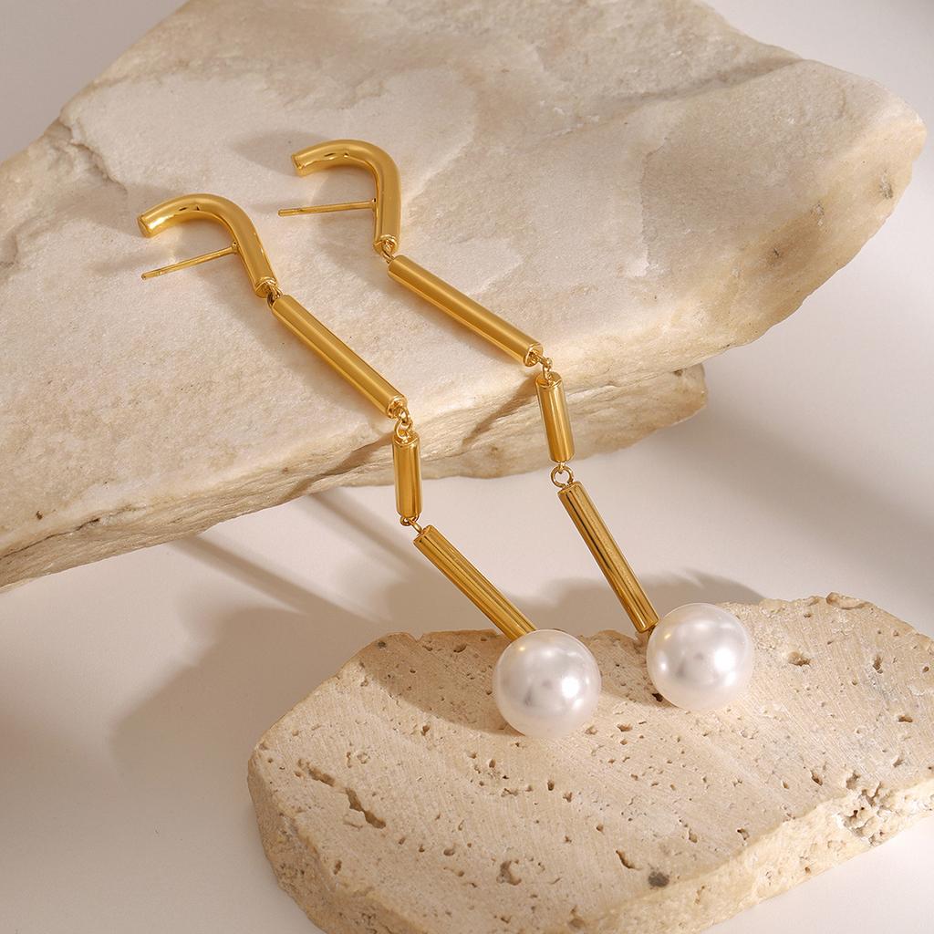 Jiedin European and American stainless steel fringed earrings niche pearl studs titanium steel ins earrings jewelry