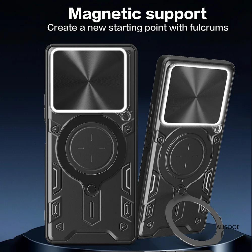 Slide Camera Funda for Xiaomi 14T Pro Case Armor Slide Lens Magnetic Ring Stand Phone Cover for Xiaomi Mi 14T Capa