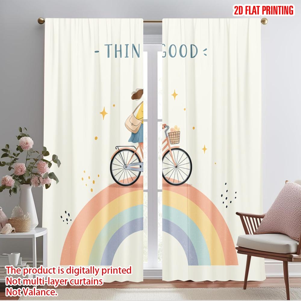 2pcs 2D Flat Printing Party Curtains Think Good Bike Ride Polyester Without Electricity 0 Use for Booths Studio Props