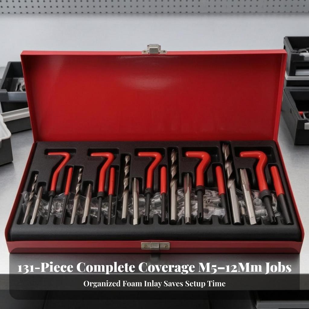 131 Pieces Thread Repair Kit Compact Rethreading Tool Set Sturdy for Workshop