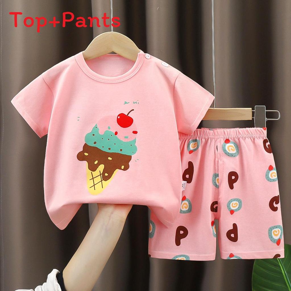 Kids Summer Cotton Short Sleeve Tshirt And Shorts Set For Boys And Girls