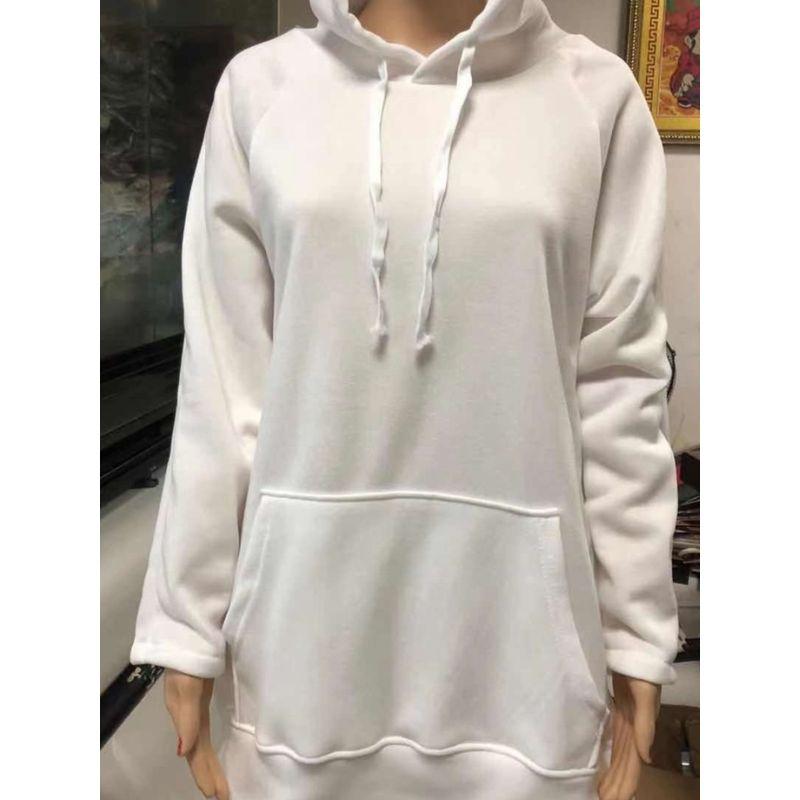 New Fall Women's Clothing Fashion Wind Street Easiest for Match Long Sleeves Pure Color Hooded Tops Split Mid Length Long Length Pocket Sweatshirt