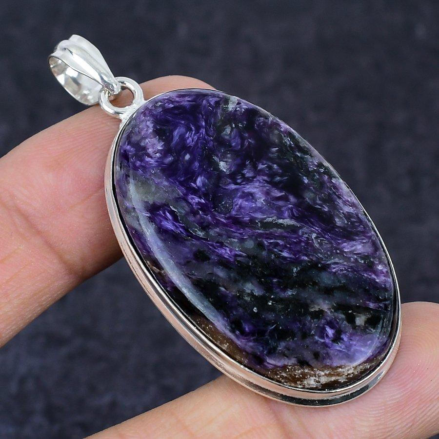 Russian Charoite Gemstone Handmade 925 Sterling Silver Pendant 2.36" V5d19