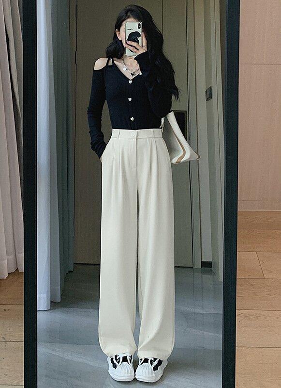 Women's High Waist Pleated Suit Pants Elegant Drape Straight Leg Wide Leg Trousers Office Business Casual Floor Length Long Pants