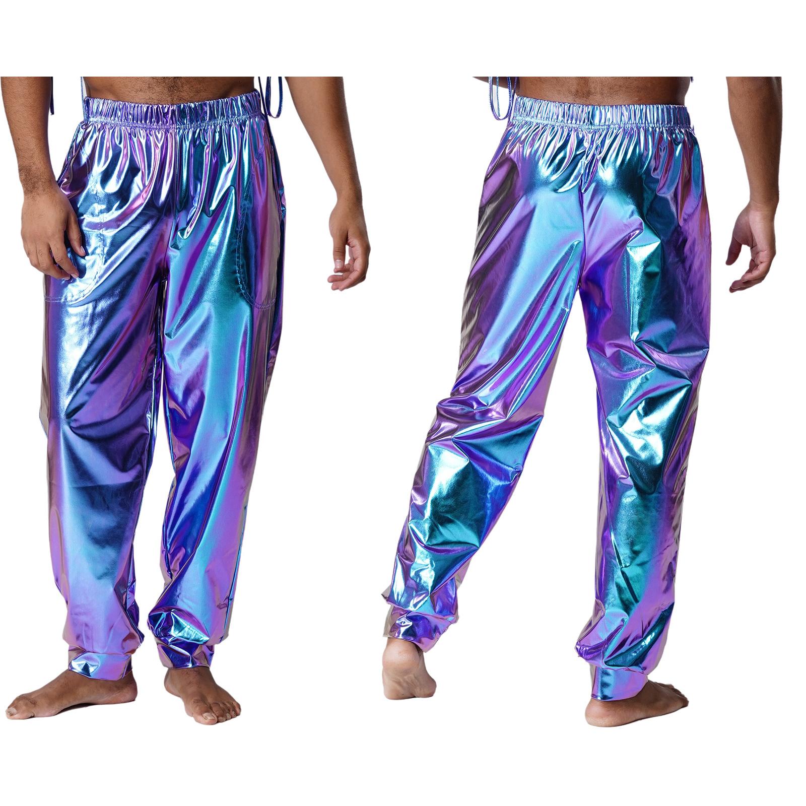 

Універсальні чоловічі штани з еластичним поясом M-XXL: Привабливий металевий блиск, вільний крій для виступів, рейвів та повсякденного носіння XXL синій