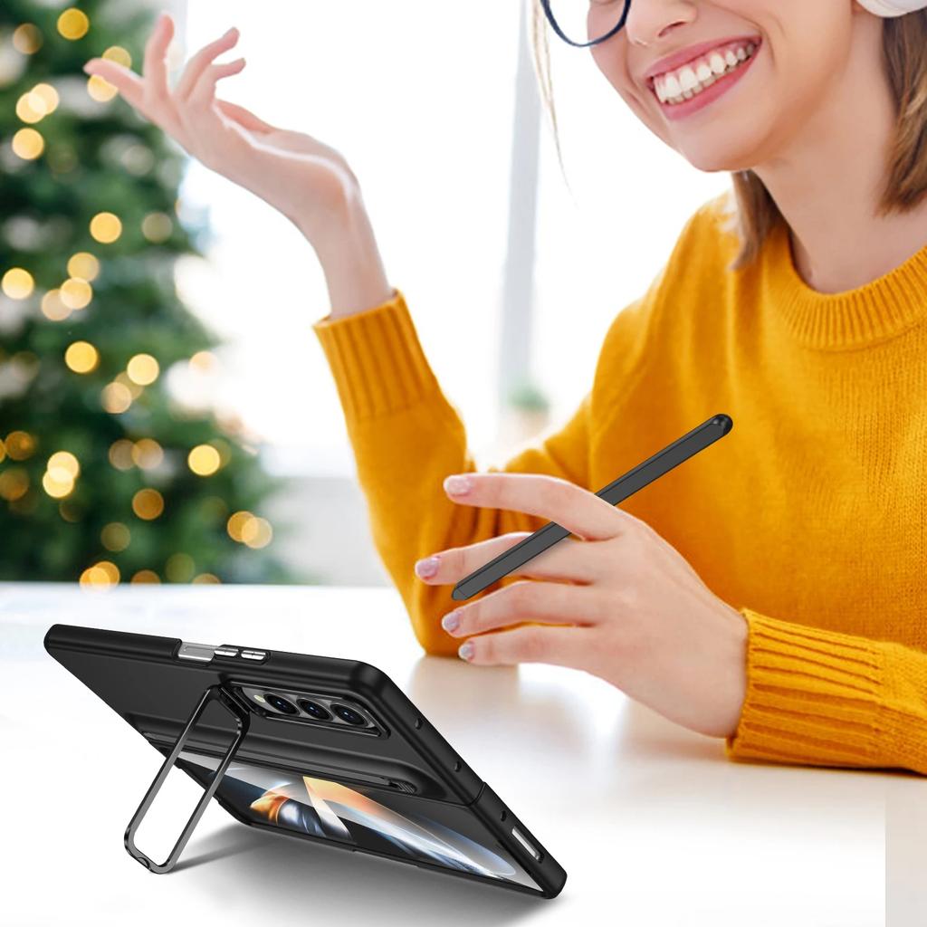 S držákem na stylusové pero Funda pouzdro na telefon pro Samsung Galaxy Z Fold 7 6 5 4 3 Přední sklo Kovový objektiv Stojánek PC Ochranný kryt Capa