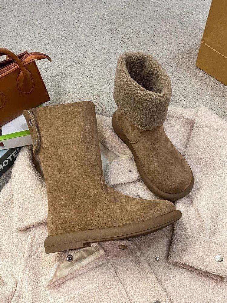 

Snow boots women s winter 2025 new fleece thickened cotton shoes fluffy shoes short boots flat bottom ugly cute Martin boots 35