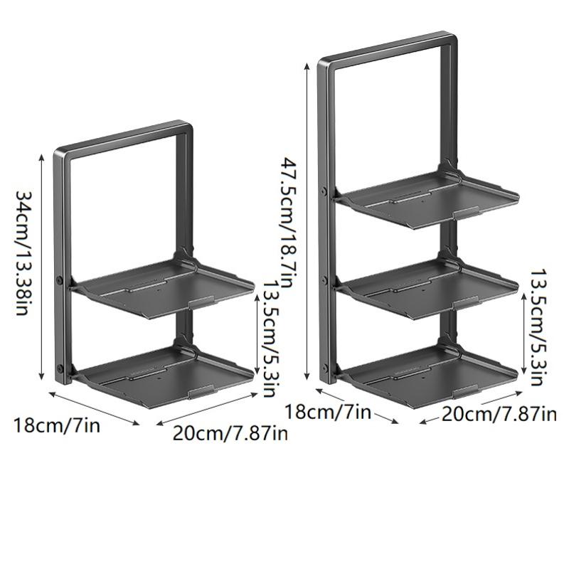 Kitchen Storage Rack - Multi-Functional 2/3 Tiered Wonder Rack With Serving Tray - No Drilling Required Foldable