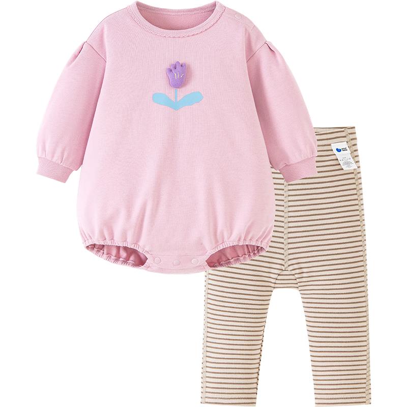 Mini Balabala Girls Baby Long-Sleeve Bodysuit & Striped Leggings Set 73