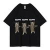 Funny Cute Cat Meme Graphic TShirt Happy Dance Cat Print Short Sleeve T-shirt Men Women Casual Fashion Cotton Oversized T Shitrs