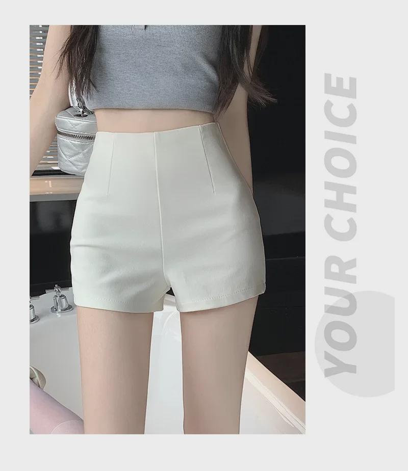 Dámské letní bílé šortky s vysokým pasem, slim fit - šortky A-linie proti odhalení