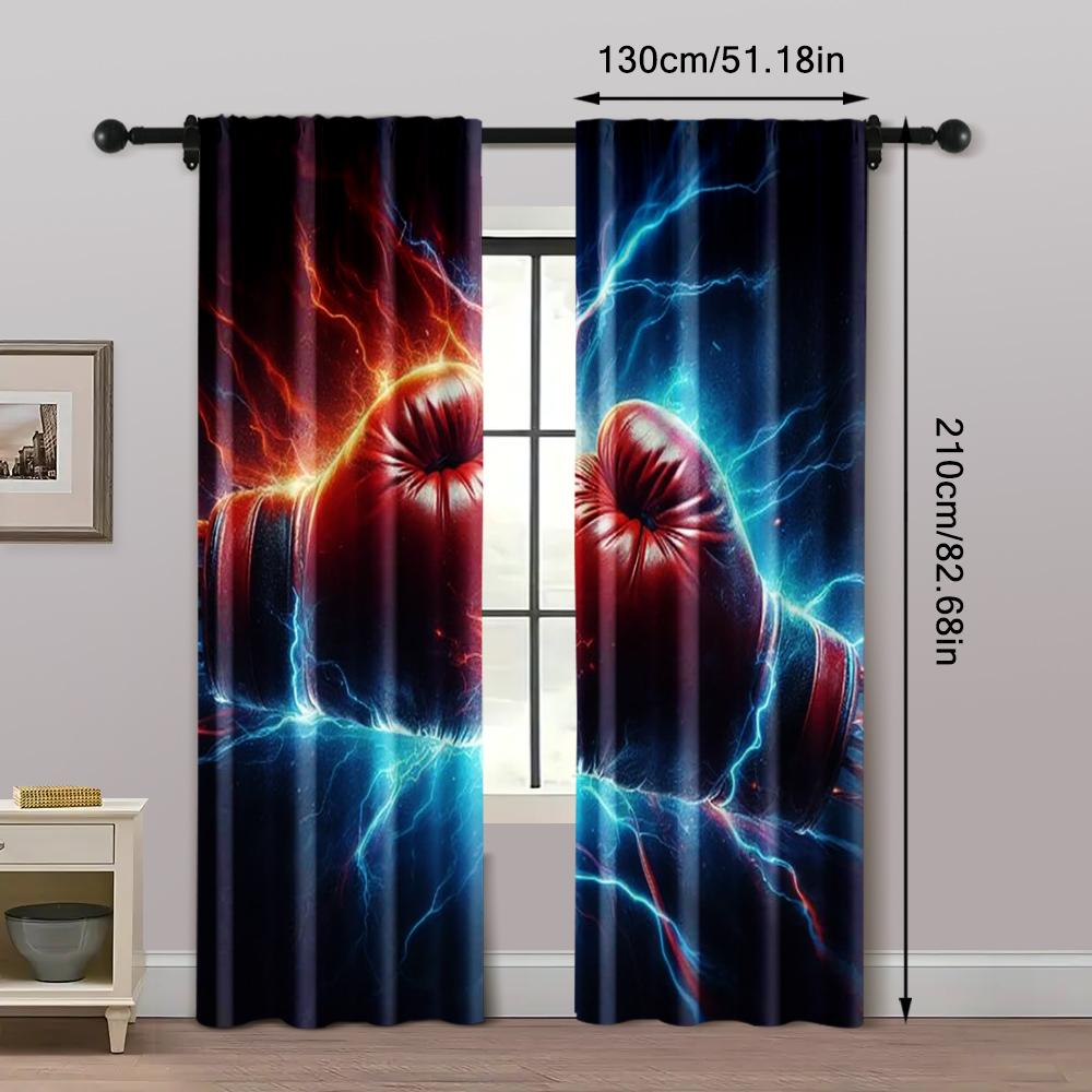 2pc,  Window Curtains Boxing Flame Lightning Competition Versatile Durable Polyester,Without Electricity Versatile Applies to