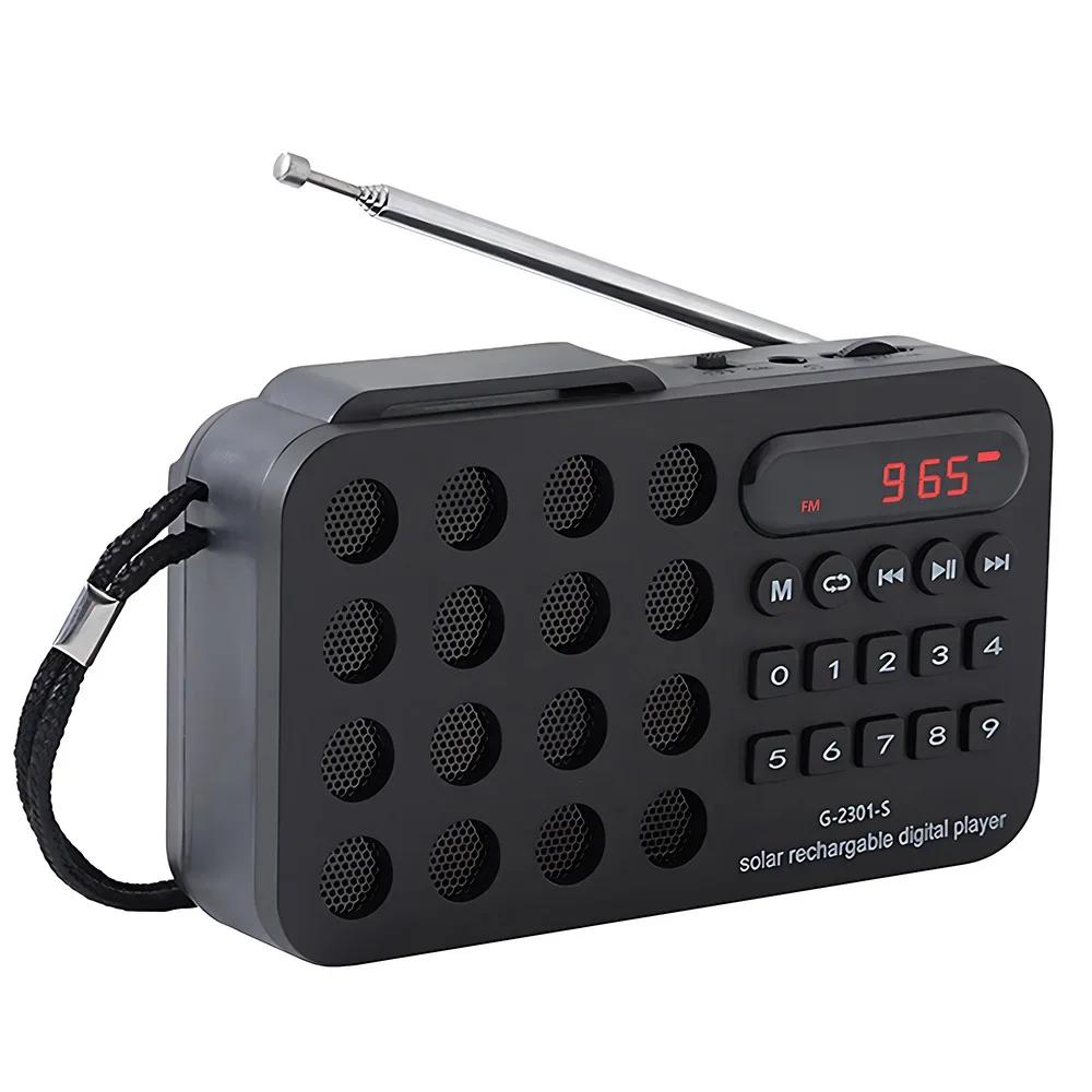 Portable Handheld Mini FM Radio, Solar Powered Charging Wireless Speaker USB Support TF Card Bluetooth FM Radio Receiver