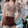 3 Pcs/Set Women Swimsuit Spaghetti Strap Halter Neck Solid Color Pullover Beach Cover-up for Holiday