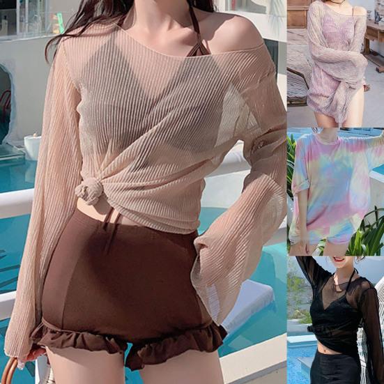 3 Pcs/Set Women Swimsuit Spaghetti Strap Halter Neck Solid Color Pullover Beach Cover-up for Holiday