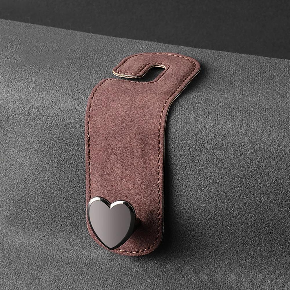 Heart Shape Metal Car Seat Headrest Hooks 2 in 1 Leather Car Seat Back Hook Purse and Bag Backpack Double Hook Car Seat Hanger