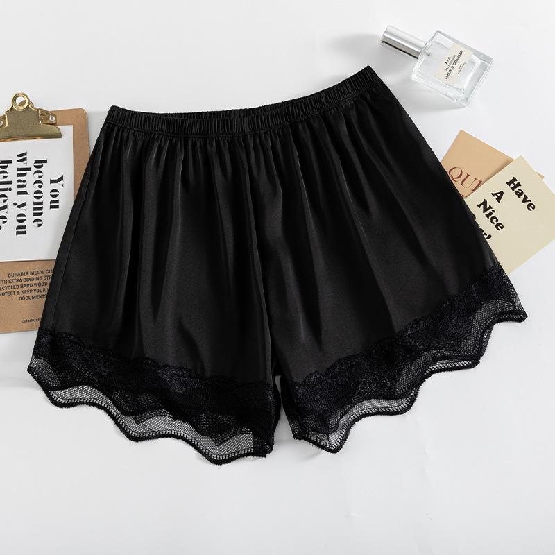 

Women’s Lace Anti-Exposure Ice Silk Shorts: Non-Roll, Breathable, Home & Outdoor Wear, Perfect for Summer & Safe Sleep. Large (120-160 lbs) чорний